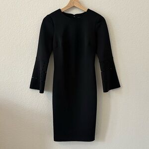 Donna Karan SZ 00 Black Laser Long Sleeve knee length Dress